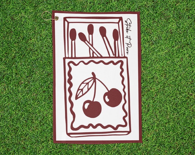 Retro Cherry Matchbook Golf Towel - Red