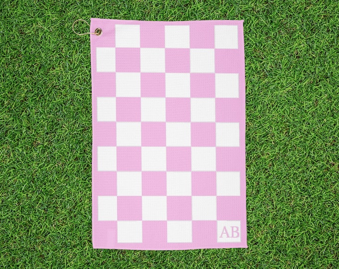 Personalized Checkered Golf Towel - Pink