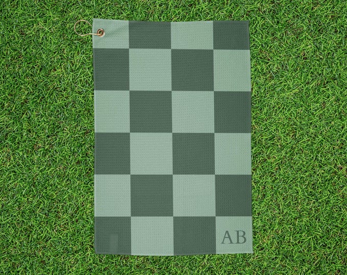 Personalized Checker Print Golf Towel - Fairway Strip Green