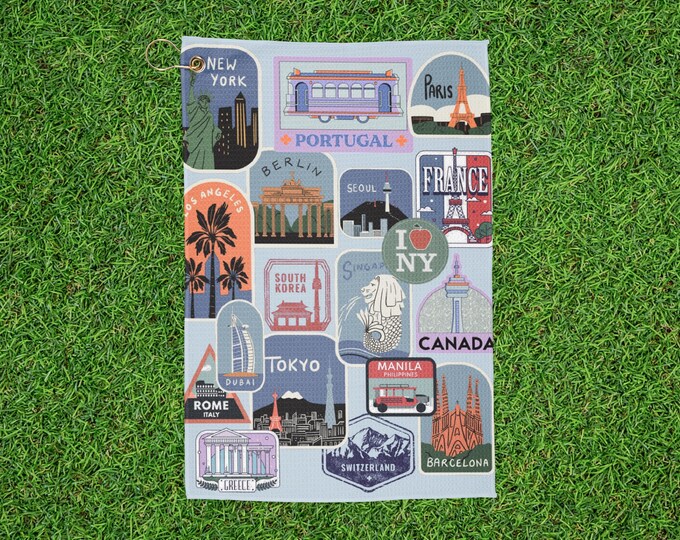 Travel-Inspired stamp Golf Towel