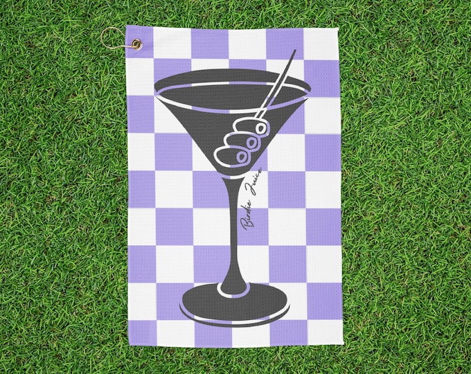 Checkered "Birdie Juice" Martini Golf Towel - Purple