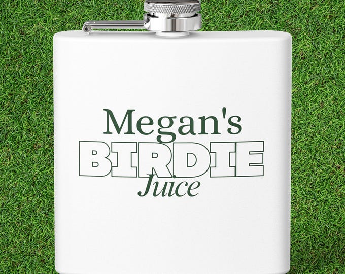 Personalized name Birdie Juice Flask | 6oz Stainless Steel Hip Flask, Golfer gift, Golf drink