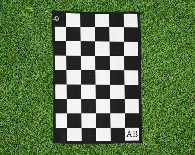 Personalized Checkered Golf Towels - Black & White