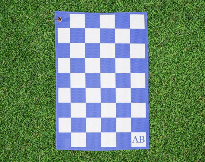 Personalized Monogrammed Checkered Golf Towel - Bright Blue
