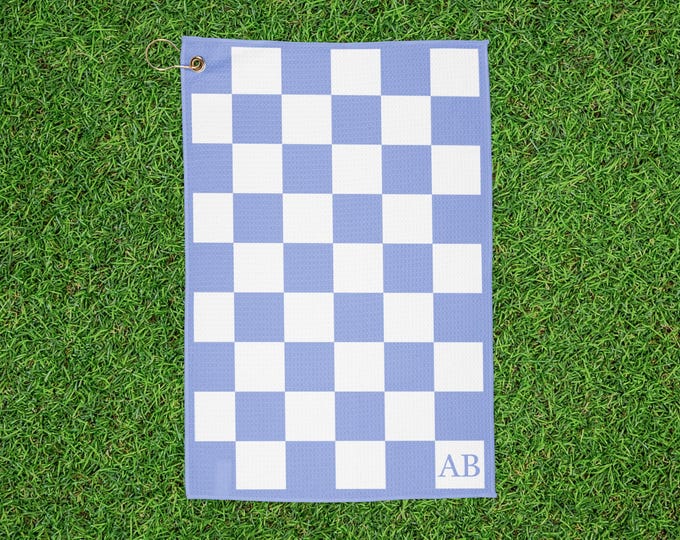 Personalized Monogrammed Checkered Golf Towel - Perwinkle