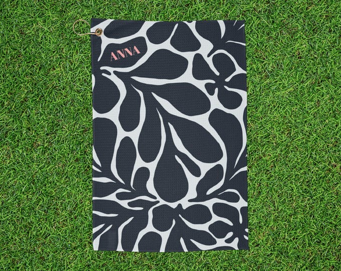 Personalized Floral Name Golf Towel with Clip | Navy Nature Design