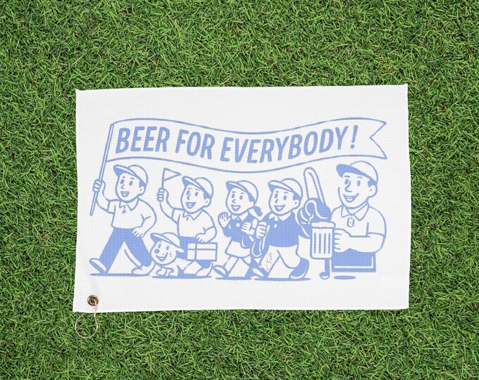 "Beer for Everybody" Cartoon Golf Towel - Breakfast Ball Blue