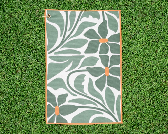 Retro Green Floral Golf Towel