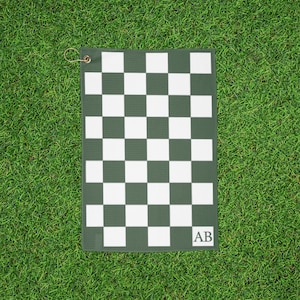 Personalized Custom Green Checkered golf towel, golf accessories, golfing gift, sports towel, personalized golf gear, Fathers Day Gift