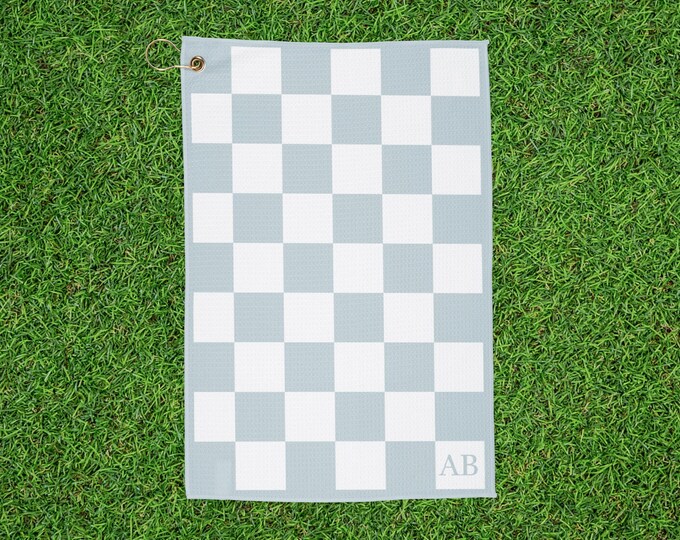 Personalized Monogrammed Checkered Golf Towel - Pale Blue