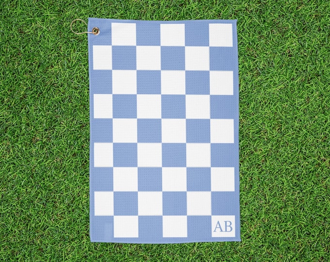 Personalized Checker Golf Towel - Sky Blue