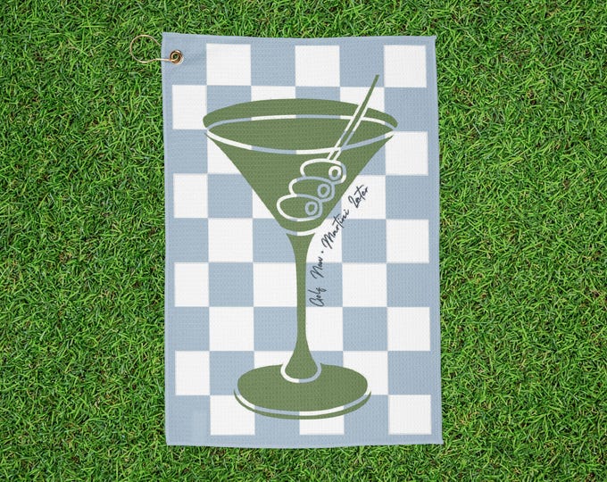 Stylish Checkered Martini Golf Towel - Blue & Green
