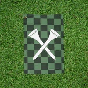 Green Checkered Tee Golf Towels, Great for Fathers Day Gift, Birthdays, Golf Gifts, Club Accessories, Trendy Golf Gear, Golf Towel