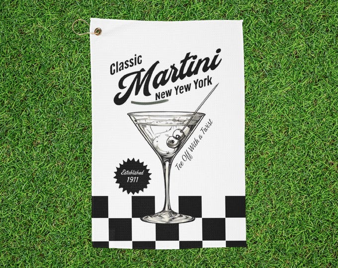 Retro Martini Checkered Golf Towel - Black & White