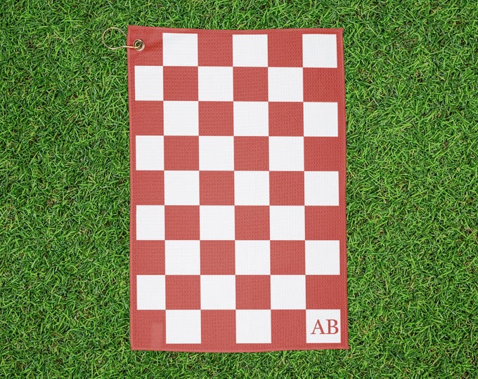 Personalized Monogrammed Checkered Retro Golf Towel - Red
