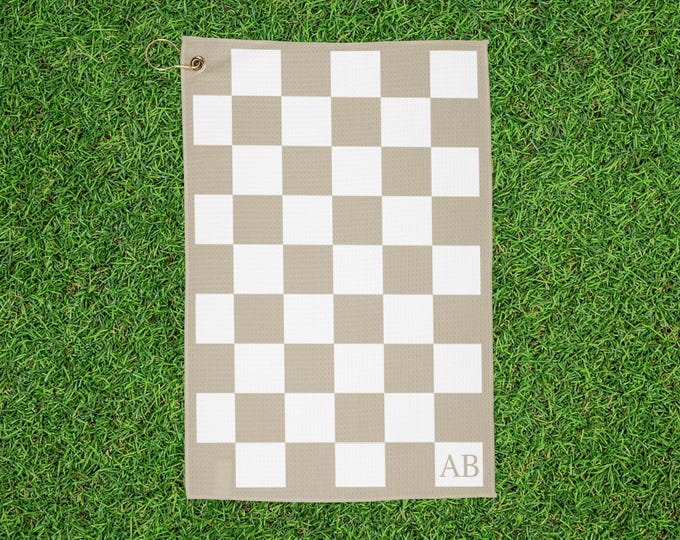 Personalized Checkered Golf Towel - Sandtrap Beige
