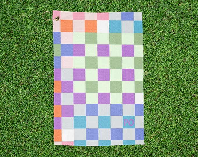 Colorful Checkered Monogrammed Personalized initials Golf Towel | Patterned Course Towel