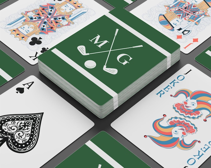 Golf Monogram Poker Playing Cards | Personalized Deck, Green Golf Clubs