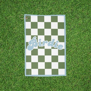 Retro Birdie Green Checkered Golf Towel | Perfect Gift for Golf Lovers, Caddy Towel, Womens Golf Towel, Fun Golf Gear, Fathers Day Gift