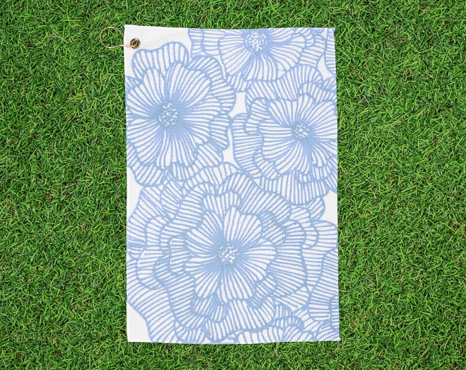 Abstract Floral Golf Towel - Blue