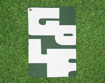 Abstract Green Golfer Graphic Golf Towel | Clip-On Block Print