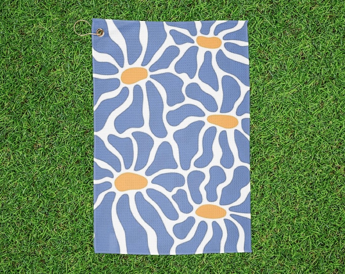 Floral Boho Flower Golf Towels - Pond Blue