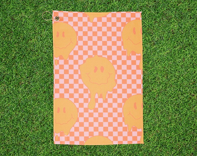 Checkered Smiley Golf Towel