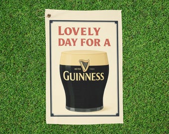 "Lovely Day For A" Beer Golf Towel - Vintage Red
