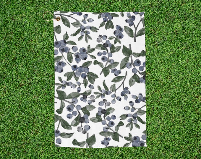 Stylish Blueberry Floral Golf Towel