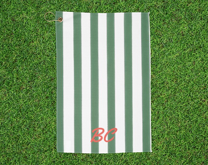 Personalized Striped Golf Towel - Vintage Red & Green