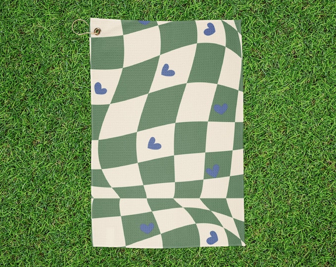 Abstract Checkered Golf Towels with Heart Design