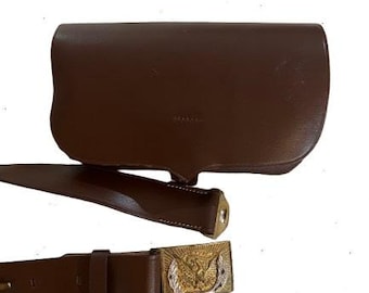 Brown Leather Revolutionary War Cartridge Box With Brown Leather American Eagle Belt