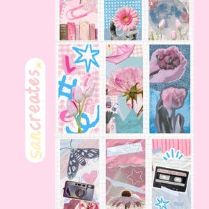 Colagem de folhas de diário rosa e azul para diário e álbum de recortes