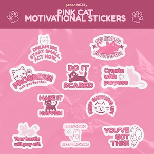 Stickers chat rose | Stickers motivants | Stickers numériques imprimables