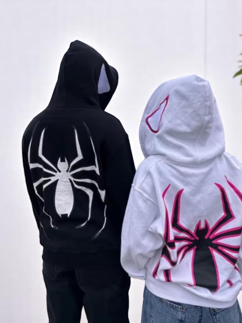 SPIDERMAN スパイダーマン／フルジップ 長袖フリース（ブラック）／刺繍 Marvel Spider Man Zip Up Hoodie With Eyes That Covers The