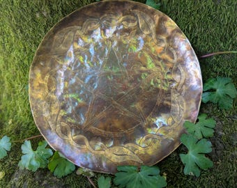 Hand-Forged Bronze Offering Dish – Hand Etched Pentacle & Vine Design - Made to Order