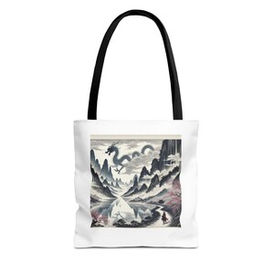 Majestic Dragon Landscape Tote Bag, Fantasy Art Tote, Eco-Friendly Carryall, Gift for Fantasy Lovers, Dragon Decor