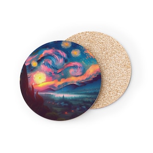 Starry Night Design Coasters, Artistic Drink Coaster Set, Vintage Art Home Decor, Gift for Art Lovers, Unique Table Accessories