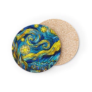 Starry Night Coasters, Vintage Art Coaster Set, Home Bar Decor, Gift for Art Lovers, Unique Drink Coasters