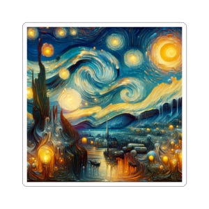 Starry Night Kiss-Cut Stickers for Laptops, Water Bottles, Journals, and Scrapbooking, Artistic Vinyl Decals