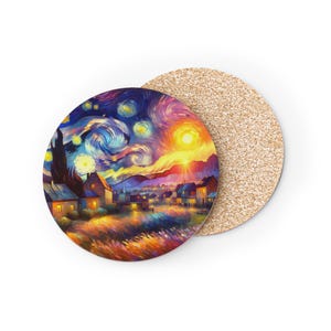 Artistic Starry Night Coasters, Home Decor, Gift for Coffee Lovers, Art Enthusiast, Unique Housewarming Present