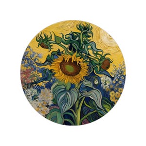 Mooie transparante zonnebloemsticker buiten, rond, vinyldecor voor waterflessen, laptops, auto, cadeau-idee, kunstliefhebbers