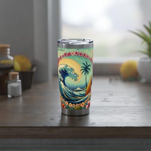 Personalizable Vibrant Wave 20oz Tumbler, Beach Vibes, Travel Mug, Outdoor Adventure Cup, Summer Drinkware, Gift for Beach Lovers