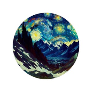 Starry Night Mountains Outdoor Sticker, Nature Decal for Water Bottles, Laptops, Camping, Travel, Gifts for Art Lovers