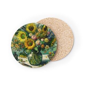 Vincent Van Gogh Sunflower Coasters, Artistic Home Decor, Vintage Coaster Set, Eco-Friendly Drink Coasters, Gift for Art Lovers