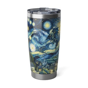 Starry Night Dragon Tumbler, Travel Mug, Gift for Fantasy Lovers, Eco-Friendly Drinkware, Outdoor Adventure Cup
