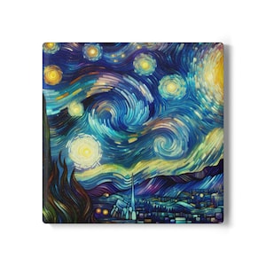 Starry Night Ceramic Coaster, Art Print Coaster, Home Decor Gift, Coffee Table Accessory, Unique Housewarming Present, Vintage Style