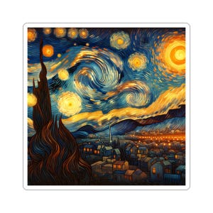 Starry Night Golden Kiss-Cut Stickers, Van Gogh Art Decal, Decorative Laptop Sticker, Unique Gift for Art Lovers, Wall Decor