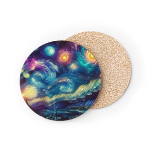 Vibrant Starry Night Coasters, Art Coasters for Home Decor, Unique Drink Coasters, Gifts for Art Lovers, Cosmic Coaster Set