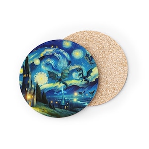 Sous-bocks nuit étoilée, sous-bocks uniques, décoration d&#39;intérieur, cadeau pour les amateurs d&#39;art, sous-bocks de style vintage, décoration de table